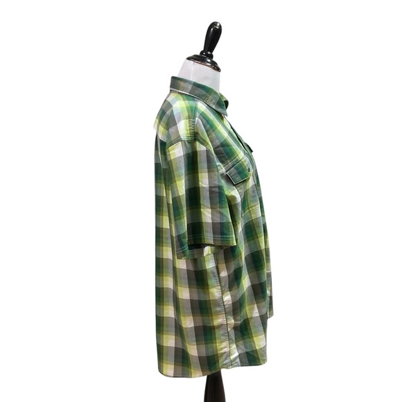 Wrangler Men's L Large Button Down Shirt Plaid Short Sleeves Vented Back Green - Picture 4 of 7